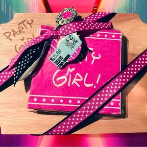 Epic Solid Wood Cheese Board Knife & Napkin Gift Set Hot Pink Party Girl $25 New